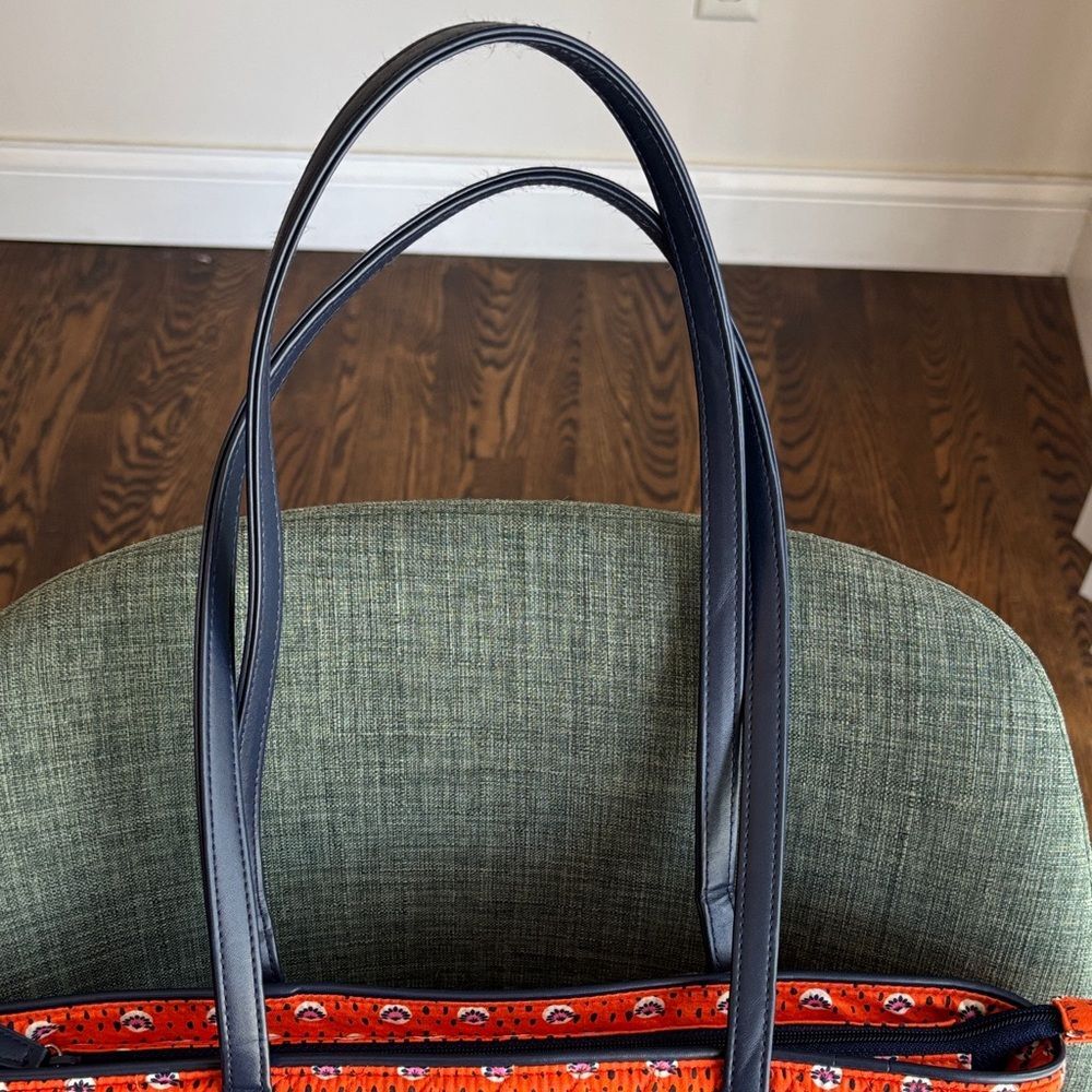Vera Bradley Trimmed Rio Rosie large Tote purse shoulder bag orange NWOT beach - Picture 2 of 12